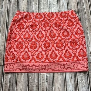 Tracy Reese Linen Silk Seed Beaded Lined Abstract Pink Red Mini Silkland Skirt 6